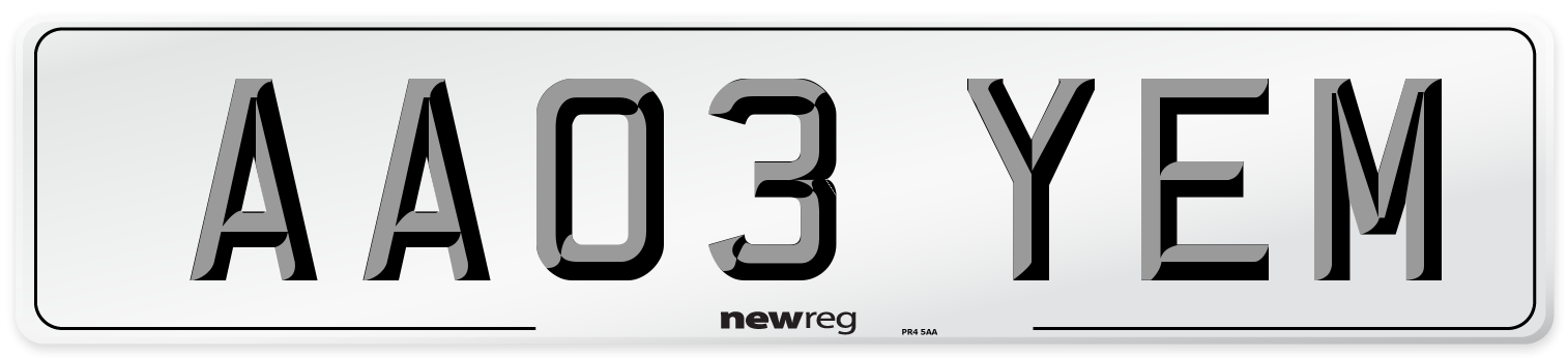 AA03 YEM Number Plate from New Reg